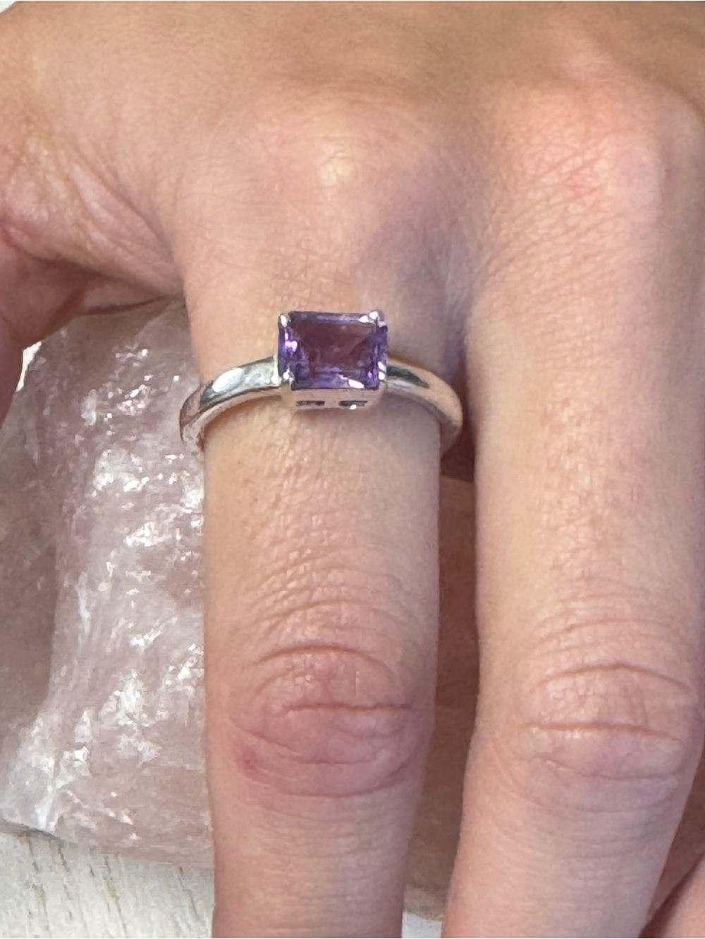 Amethyst Sterling Silver Square-Cut Gemstone Ring - Size 8.75 - 9